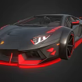 Black Supercar With Red Accents Sleek Design Front Fascia And Alloy Wheels
