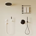 Modern Shower Head On Bathroom Wall With Black Towel Rack And White Towels