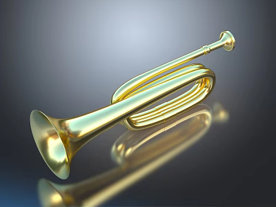 Golden Polished Brass Trumpet Musical Instrument With Shiny Surface And Dark Background Reflection 3d model