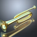 Golden Polished Brass Trumpet Musical Instrument With Shiny Surface And Dark Background Reflection
