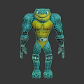 Muscular Blue Humanoid Creature With Yellow Abdomen Wrist Guards And Leg Armor
