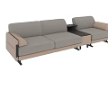 Modern Sectional Sofa With Light Gray Upholstery Brown Armrests And Connected Side Table 3d model
