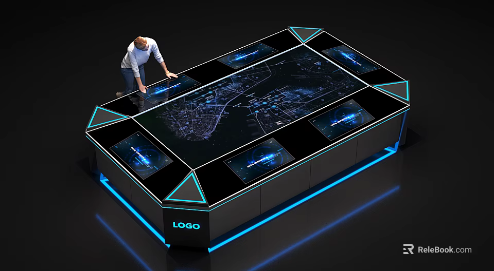 Interactive Commercial Display Table With Touch Screen Map Projection And Blue LED Lighting 3d model 