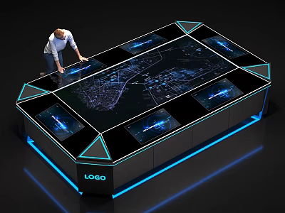 Interactive Commercial Display Table With Touch Screen Map Projection And Blue LED Lighting 3d model