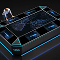 Interactive Commercial Display Table With Touch Screen Map Projection And Blue LED Lighting