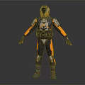 Futuristic Armored Character With Mechanical Armor Plates Orange Accents And Helmet Visor