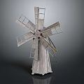 Vintage Wooden Windmill Decorative Model With Rotating Blades And Rustic Design 3d model