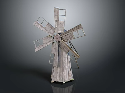 Vintage Wooden Windmill Decorative Model With Rotating Blades And Rustic Design 3d model