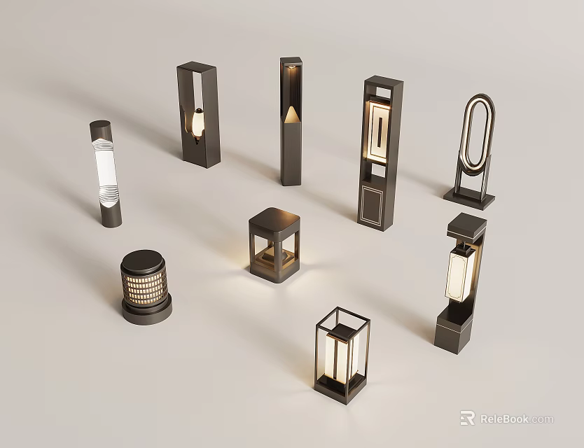 Stylish Outdoor Lights With Diverse Modern Designs And Sleek Metal Frames For Exterior Illumination 3d model 