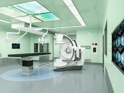 Modern Operating Room Interior With Surgical Table Advanced Imaging Device And Monitors 3d model