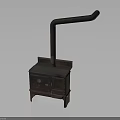 Vintage Cast Iron Stove With Long Chimney Pipe And Metal Construction