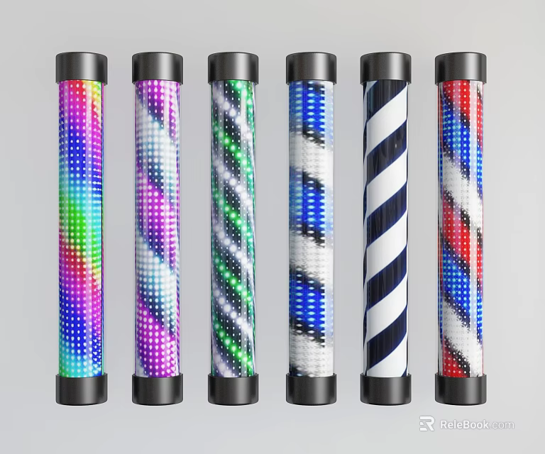 Modern Cylindrical Lighting Combination Featuring Diverse Colorful Striped Spiral Patterns 3d model