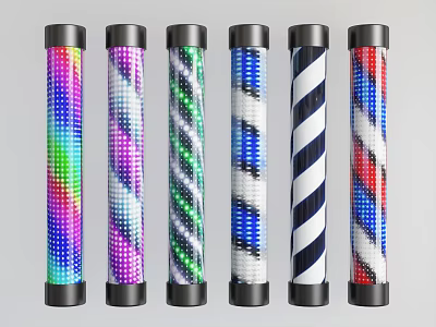 Modern Cylindrical Lighting Combination Featuring Diverse Colorful Striped Spiral Patterns 3d model