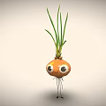 Cartoon Onion Game Movie Character With Big Eyes Smiling Face Green Leaves And Thin Legs