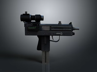 Tactical Submachine Gun With Mounted Scope Black Finish And Detachable Magazine 3d model