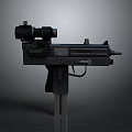 Tactical Submachine Gun With Mounted Scope Black Finish And Detachable Magazine
