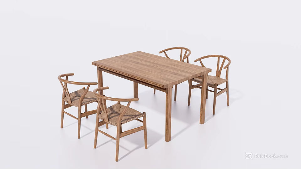 Minimalist Wooden Dining Table Set With Four Matching Chairs Design 3d model