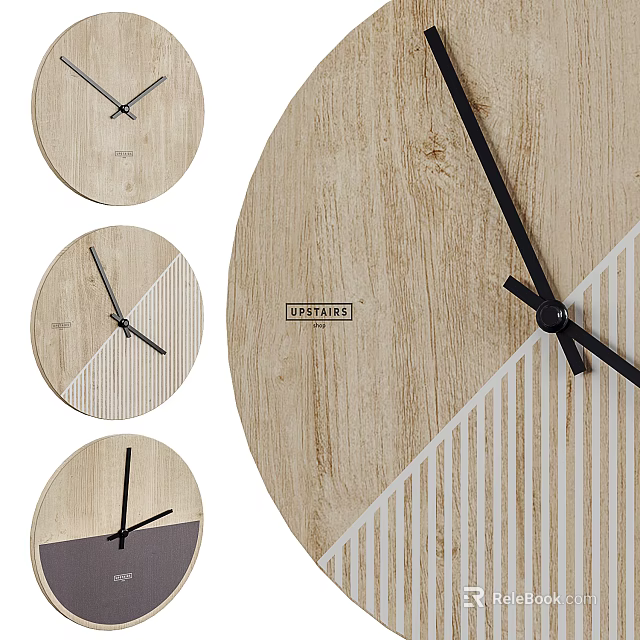 Modern Wooden Wall Clocks Featuring Various Designs Striped Patterns And Natural Grain 3d model 