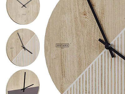 Modern Wooden Wall Clocks Featuring Various Designs Striped Patterns And Natural Grain 3d model