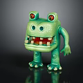 Cute Green Cartoon Monster Toy Character With Red Eyes And Spiral Decorations Design