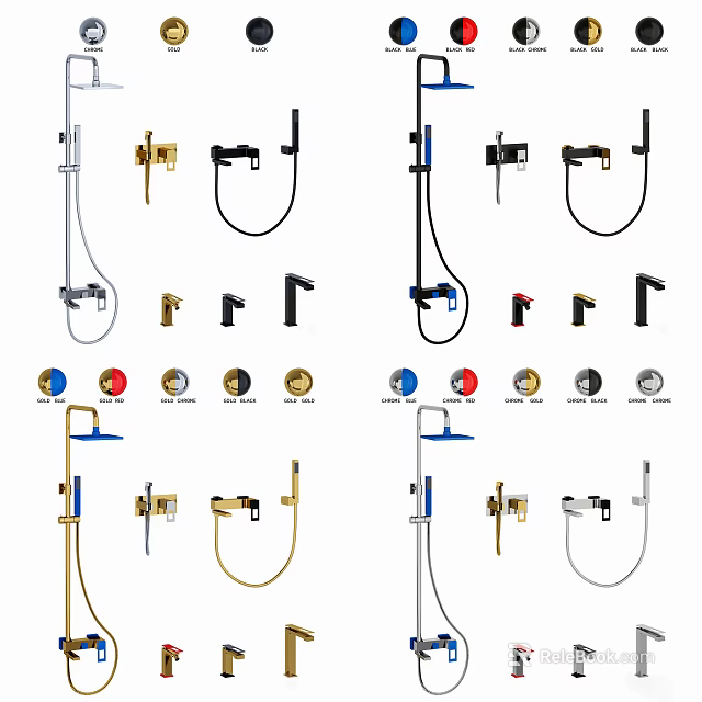 Modern Shower Faucet Set With Fixed Head Handheld Sprayer And Color Options 3d model 