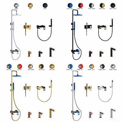 Modern Shower Faucet Set With Fixed Head Handheld Sprayer And Color Options 3d model