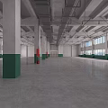 Bright Spacious Unfurnished Industrial Factory Interior With Concrete Columns Exposed Pipes And Large Windows