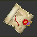 Rolled Parchment With Red Footprint Trail And Red Seal With Pink Yellow Ribbon