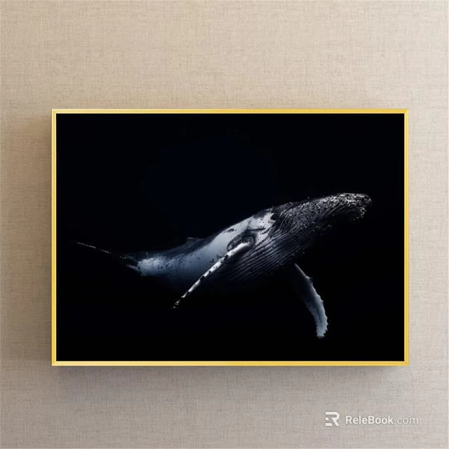 Whale Animal Painting with Detailed Marine Life on Dark Background 3d model 