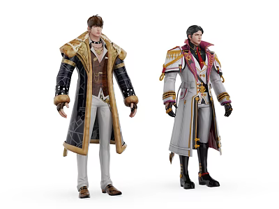 Game Movie Characters In Elaborate Long Coats With Distinct Decorative Designs 3d model