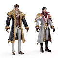 Game Movie Characters In Elaborate Long Coats With Distinct Decorative Designs