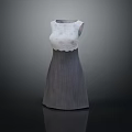 Elegant Women's Dress Featuring White Lace Upper And Gray Striped Lower Design