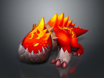 Red Orange Fiery Dragon With Spiked Flame Spines Glowing Eyes And White Claws 3d model