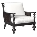 Elegant Single Armchair with Black Wooden Frame White Cushion and Woven Armrest Details