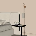 Modern Bedroom Wall Lamp with White Lampshade Golden Base by Bedside Nightstand and Warm Light
