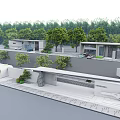 Modern Entrance Gate Design With Building Facade Green Trees Car And Road