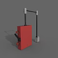Industrial Equipment Red Control Enclosure With Black Support Arms And Lightning Warning Label