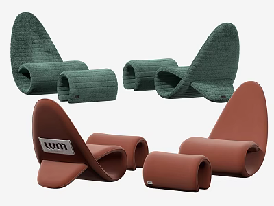 Modern Folding Lounge Chairs In Green And Brown Fabric With Curved Design 3d model
