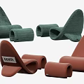 Modern Folding Lounge Chairs In Green And Brown Fabric With Curved Design
