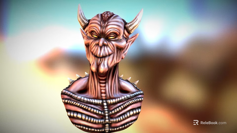 Horned Fantasy Game Movie Character With Pointed Ears Intricate Skin Texture And Spiked Shoulders 3d model 
