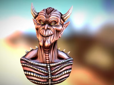 Horned Fantasy Game Movie Character With Pointed Ears Intricate Skin Texture And Spiked Shoulders 3d model