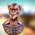 Horned Fantasy Game Movie Character With Pointed Ears Intricate Skin Texture And Spiked Shoulders