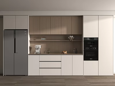Modern Kitchen Wine Cabinet Design With White And Wood Cabinets Interior 3d model