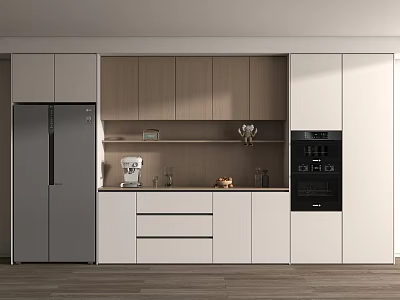 Modern Kitchen Wine Cabinet Design With White And Wood Cabinets Interior 3d model