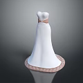 White Wedding Dress With Strapless Design Brown Belt At Waist And Lace Trim Skirt