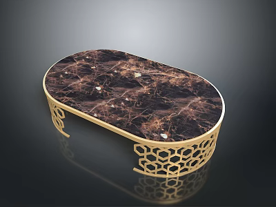 Elegant Luxury Coffee Table With Marble Top And Gold Hollow Out Metal Frame Design 3d model