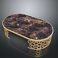 Elegant Luxury Coffee Table With Marble Top And Gold Hollow Out Metal Frame Design