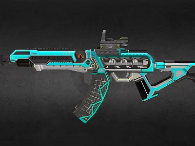 Futuristic Teal And Black Rifle With Mechanical Parts And Sleek Tactical Design 3d model