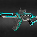 Futuristic Teal And Black Rifle With Mechanical Parts And Sleek Tactical Design
