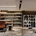 Modern Entertainment Room Interior Design With Wine Racks Bookshelves Comfortable Seating And Marble Floor